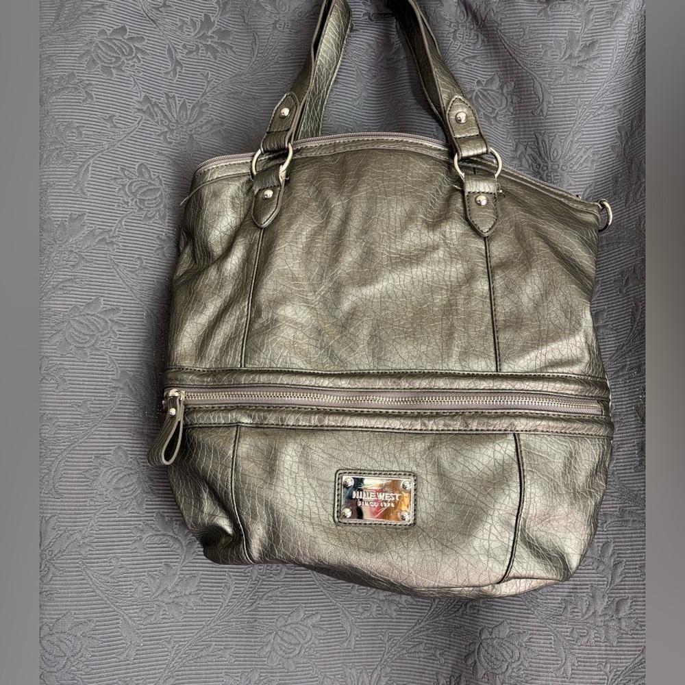 Nine West Silver Shoulder Bag with Metallic Finish
